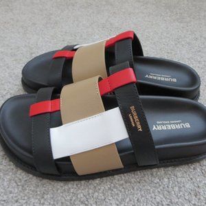 Burberry Ellendale Leather Check Woven Slides Flat Sandals EUR 38 / US 7 7.5